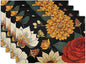 Boho Placemats Set of 4 - Floral Place Mats 12x18 Vintage Flower Table Mats Bohemian Kitchen Mats for Party Dining Table