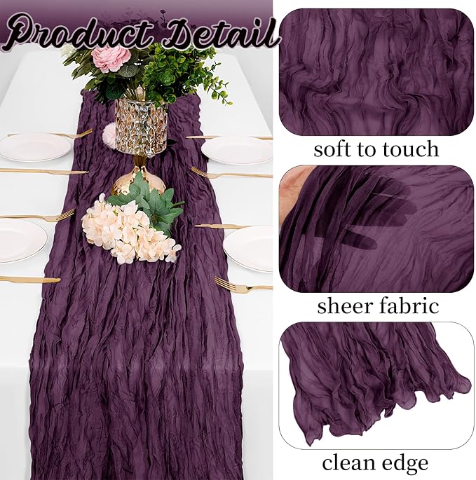 16 Pack Dark Purple Cheesecloth Table Runners 20x120 Inch Gauze Table Runner - Image 3