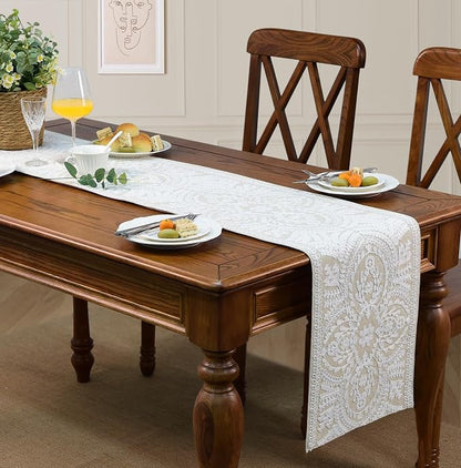 KEVA Boho Table Runner 110inches Long, Farmhouse Rustic Vintage White - Image 7