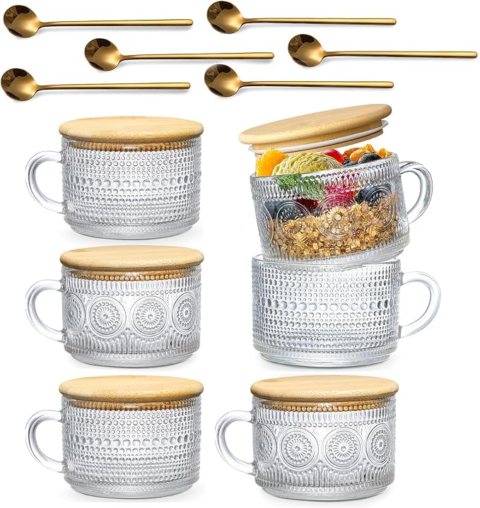 DOPUDO Vintage Glass Coffee Mugs, Overnight Oats Containers by DOPUDO