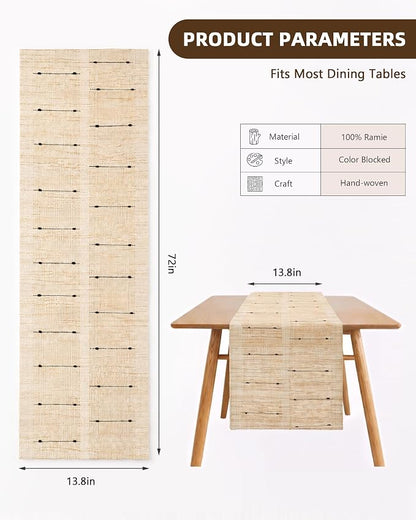 Table Runner, 13.8" × 72", 100% Natural Ramie, Handwoven | 100% Natural Ramie - Image 7
