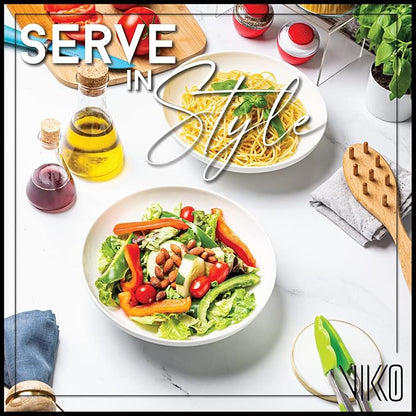 Vikko Pasta Bowls, 8.5 Inch Salad Bowls, White Soup Bowls, Fine Bone China Pasta Bowls, Set of 4, Microwave and Dishwasher Safe