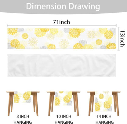 Dahlia Flower Table Runner 13x71 Inch Farmhouse Yellow Gray Runners Modern - Image 6