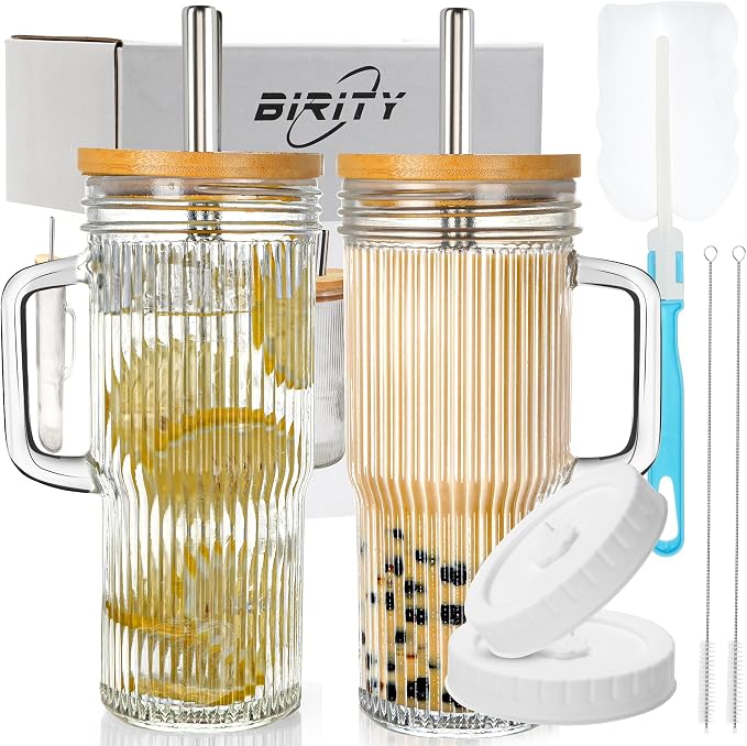 Birity 24oz Ribbed Glass Cup by 24ozRibbedGlassCup