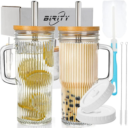 Birity 24oz Ribbed Glass Cup by 24ozRibbedGlassCup