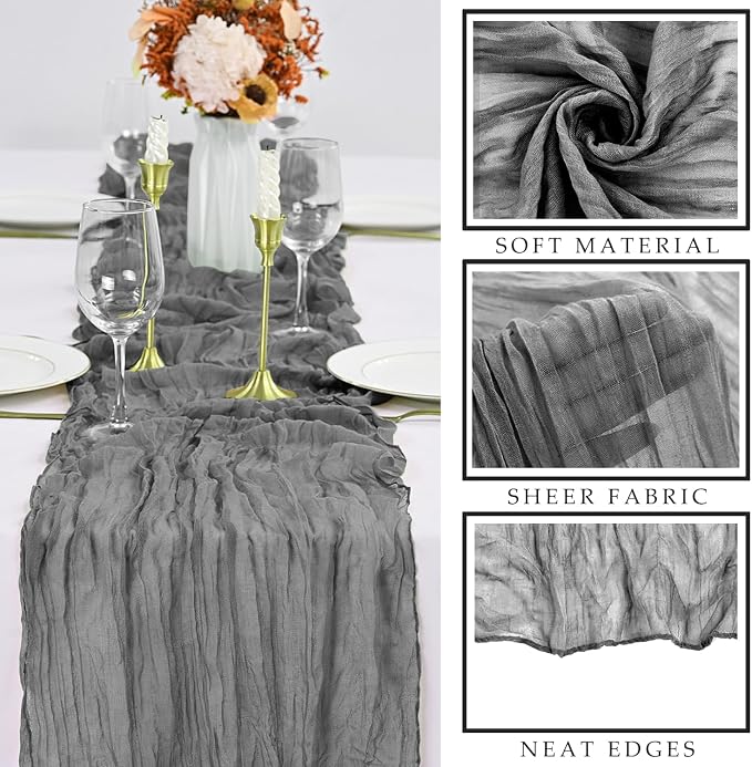 6 Pcs Gray 35 x 120 Inches Long Cheesecloth Table Runner 10FT Runner - Image 2
