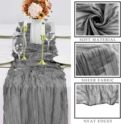 6 Pcs Gray 35 x 120 Inches Long Cheesecloth Table Runner 10FT Runner - Image 2