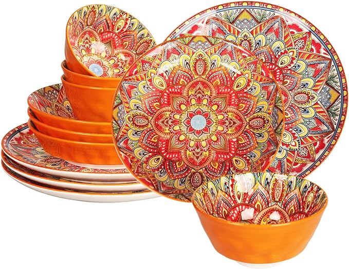 YA JU Mandala Dinnerware Sets Serves 4, Buffet Dinnerware, Boho Plates and by Jinsongdafa