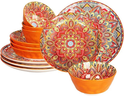 YA JU Mandala Dinnerware Sets Serves 4, Buffet Dinnerware, Boho Plates and by Jinsongdafa