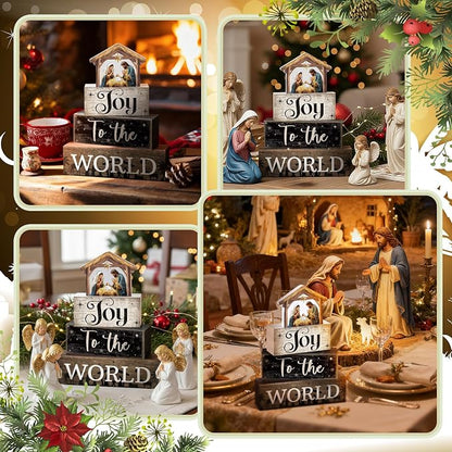 Moucuny 4 Pcs Christmas Table Decor Wooden Christian Religious Decoration - Image 4