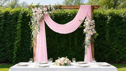 Pearl Table Runner Gauze Sheer 19FT Wedding Draping Fabric Decor | Pink Summer - Image 3