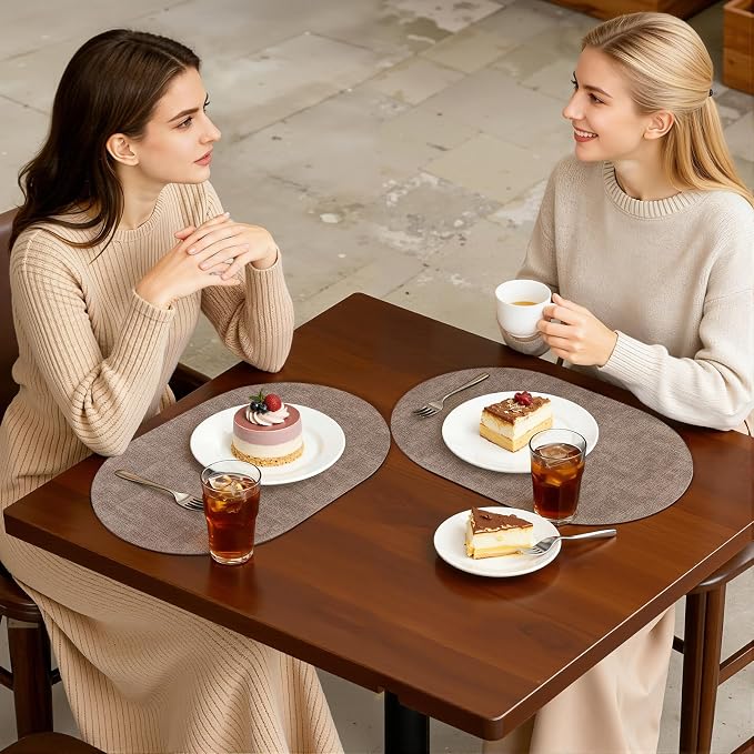Placemats Set of 6, 11.8 x 17 Inch, Light Brown | Heat Resistant Oval Faux - Image 7