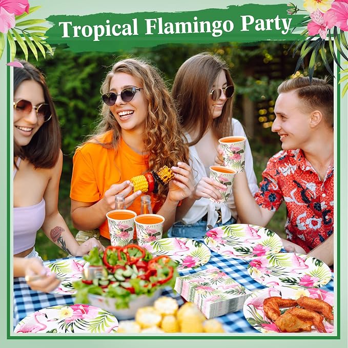 Funnymoom 250 Pcs Hawaiian Flamingo Party Decoration Luau Themed Paper Plates - Image 4