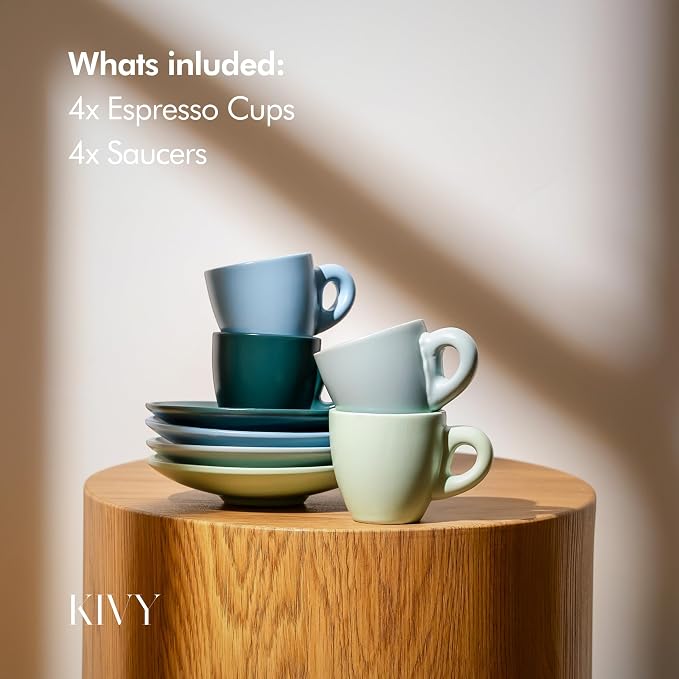 KIVY Espresso Cups Set of 4- Espresso Set Thick Walled Stoneware Espresso Cup - Image 5