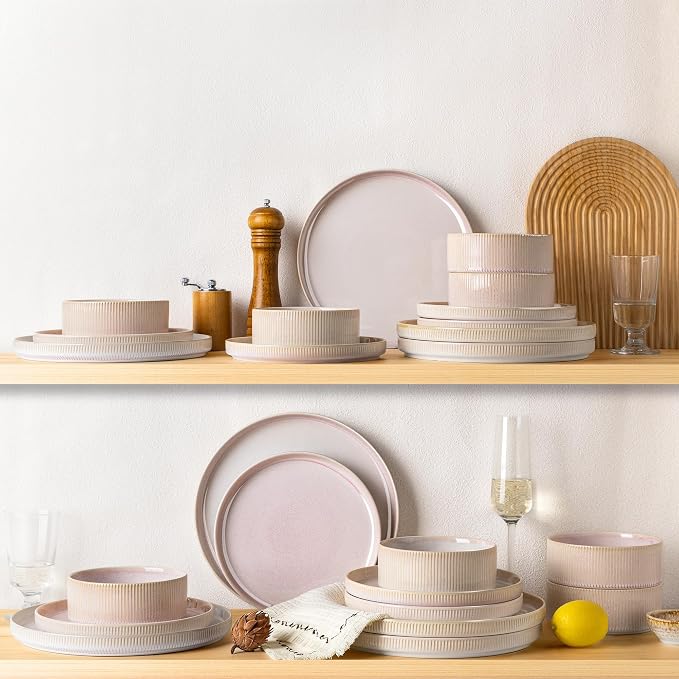 Ceramic Dinnerware Set for 6, 18-Piece Plates and Bowls Set | Lightweight - Image 7