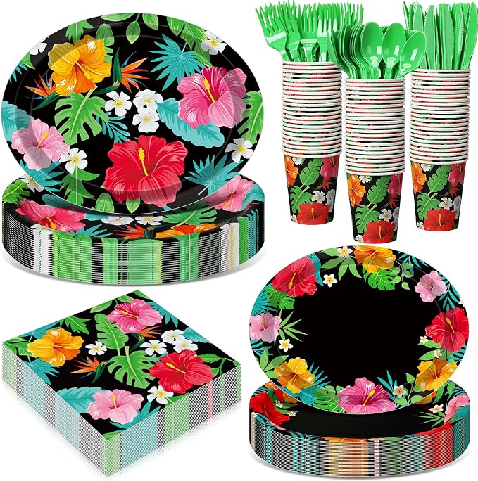 350 Pcs Hawaiian Luau Party Supplies 12 in Disposable Tropical Aloha Oval by Pajean