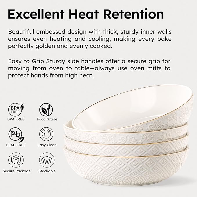 36 oz Pasta Bowl Set of 4 with Embossed Reactive Glaze, 8.5" Arctic white - Image 3