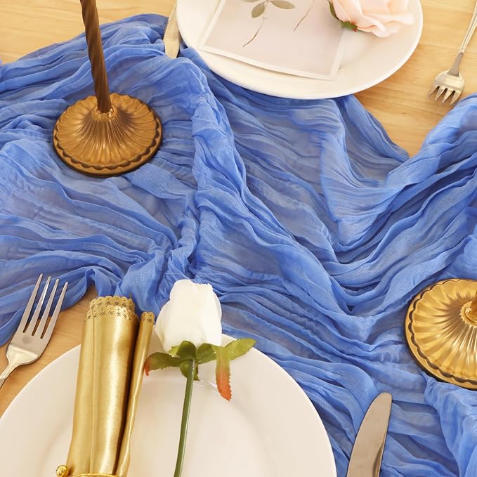 1 Pack Blue Cheesecloth Table Runner 120 Inch Boho Wedding Decor | Cheesecloth - Image 6