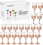 XUWAIDSGN 24 Pcs 7oz Plastic Vintage Wine Glasses Drinking Glasses Unbreakable Wedding Glassware Crystal Water Goblets Reusable Drinkware Vintage Champagne Flutes (24, Pink)