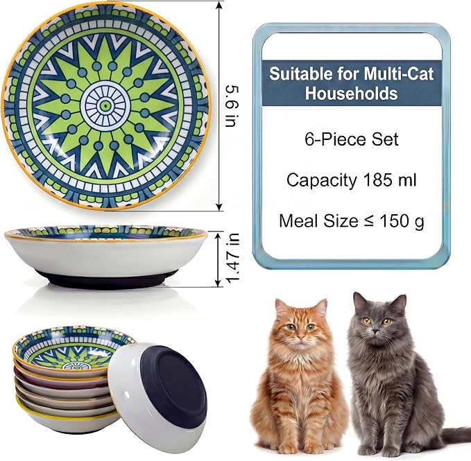Ceramic Cat Food Bowls 6 Pack – Shallow Cat Bowl - Image 2