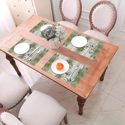 Floral Place mats Set of 4, 12x18 Inches Rustic Sage Green Daisy Flower Decorative Placemats Rectangle Floral Linen Table Mats for Party Home Kitchen,Dining Table Decoration