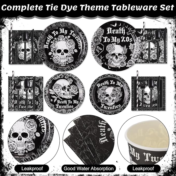 450 Pcs Death to My 20s Tableware Set Decoration Serves 50 | Black White 30th - Image 3