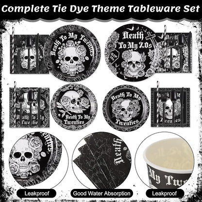 450 Pcs Death to My 20s Tableware Set Decoration Serves 50 | Black White 30th - Image 3