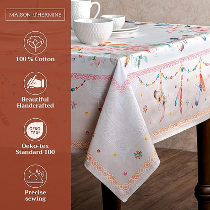 Maison d' Hermine Table Cloth Rectangle Table 100% Cotton 54 x 72 Inches Tablecloth Reusable Decorative for Dining Room Farmhouse Home Valentines Day Decorations Spring Summer - Ibiza - Beige