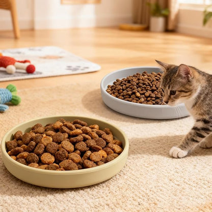Silicone Cat Bowl Shallow Non-Slip Cat Dishes Relief Whisker Fatigue Small Pet Dog Bowls for Dry & Wet Food, Set of 2
