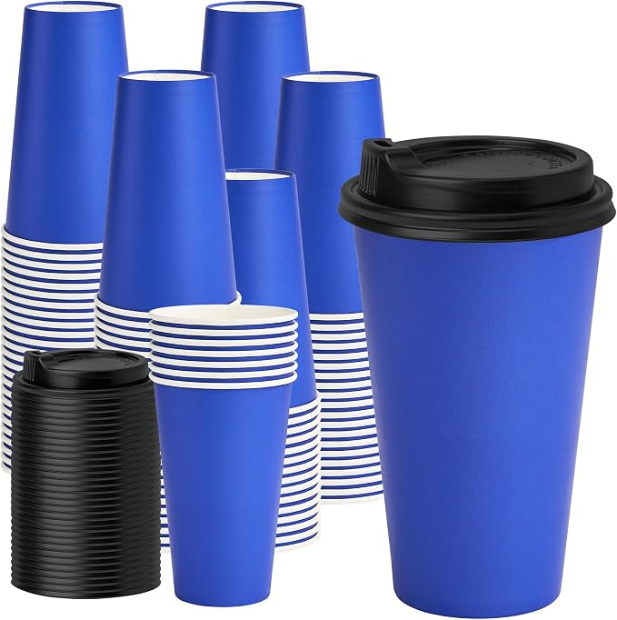 YEEHAW 16 oz Coffee Cups with Lids, 100 Pack | Heat & leak-proof paper by YEEHAW
