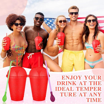 6 Set Slushie Cups with Dome Lids and Straws Detachable Spoon Straws Reusable - Image 6