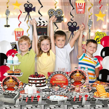 180Pcs Movie Night Party Supplies Paper Plates and Napkins Serve 60 | - Image 5