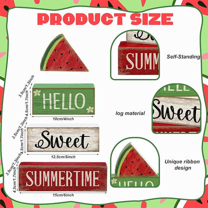 Moucuny 4 Pcs Summer Wooden Table Decor Watermelon Tiered Tray Decor Farmhouse - Image 3
