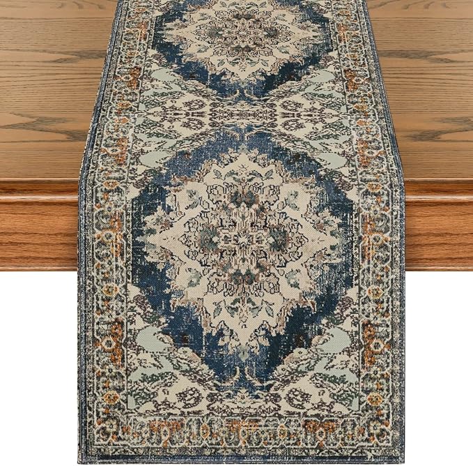 Artoid Mode Boho Bohemia Style Black Table Runner, Country Rustic Farmhouse by ArtoidMode