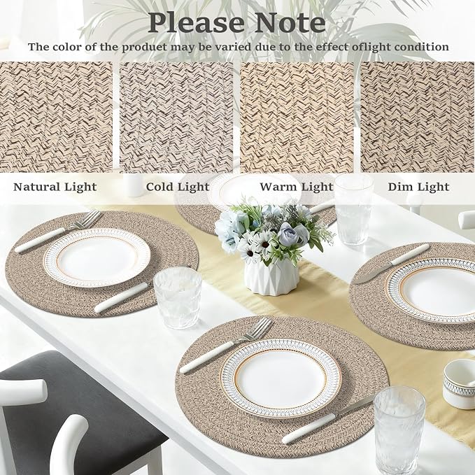 Round Placemats Set of 6, Cotton Rope Woven Table Mats, Hot Pads - Image 4