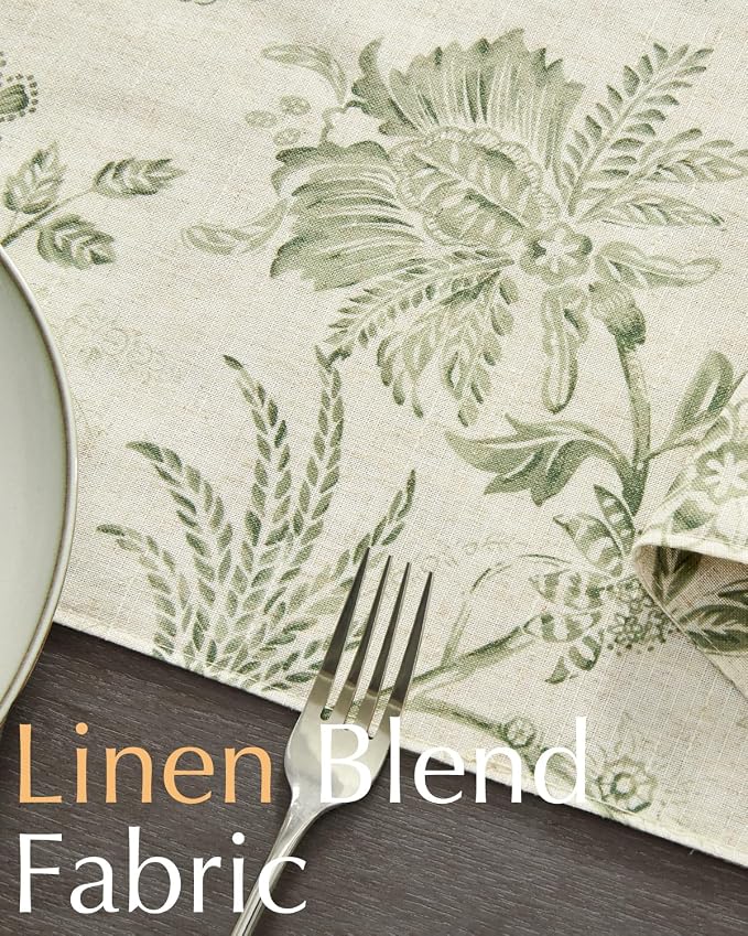 jinchan Sage Green Floral Linen Table Runner 13 x 72 Inch Farmhouse | Relaxed - Image 4