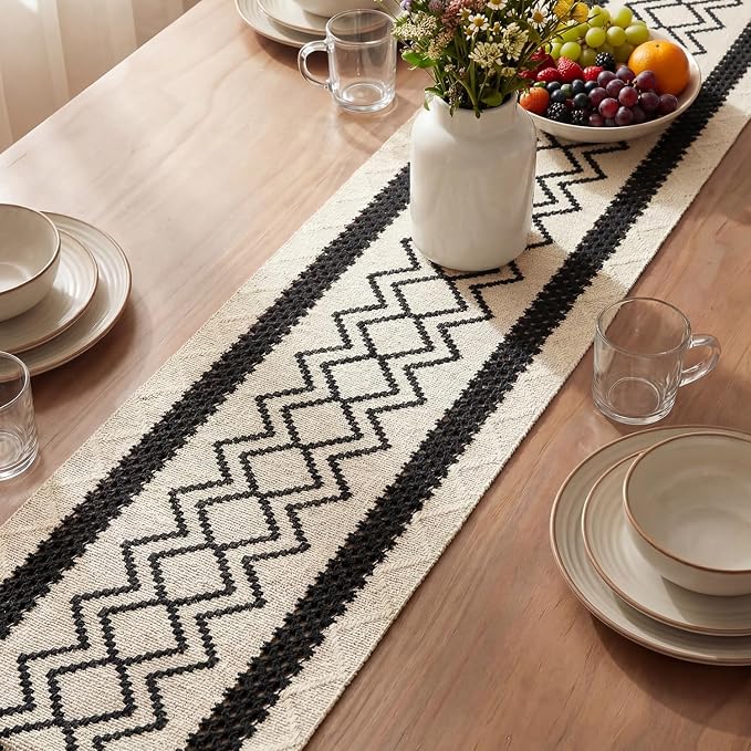 Artoid Mode Black Stripe Diamond Woven Table Runner 12x90 Inch | Holiday - Image 3
