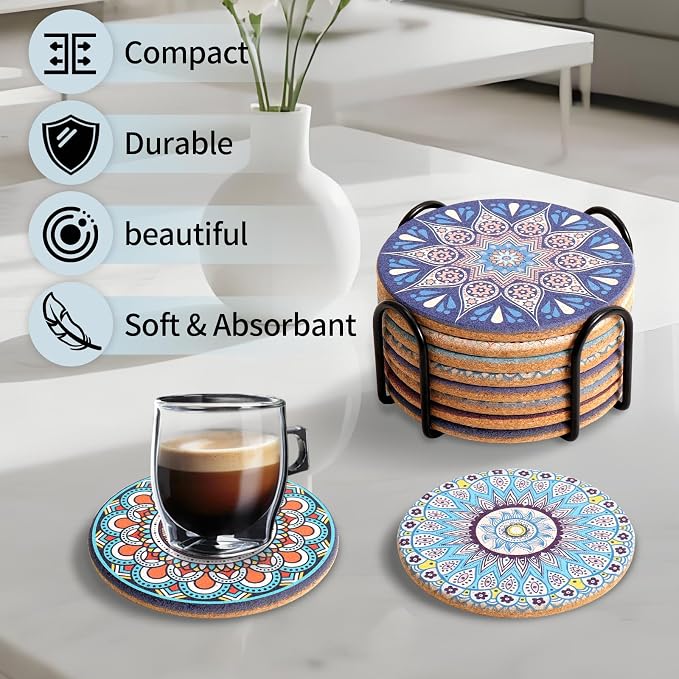 Coasters Set of 8, Colorful Cork Drinks Coasters - Image 6