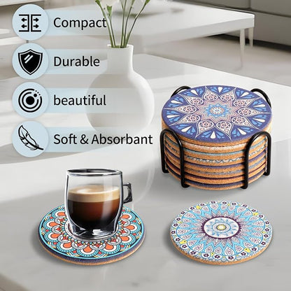 Coasters Set of 8, Colorful Cork Drinks Coasters - Image 6