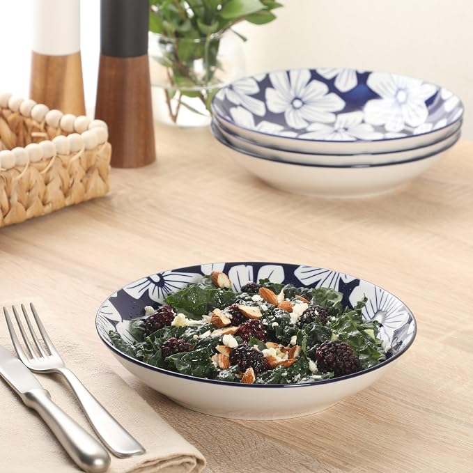 Gibson Home Heritage Sky 4-Piece Pasta Bowl Set, 8 Inch Round Stoneware Bowls - Image 2