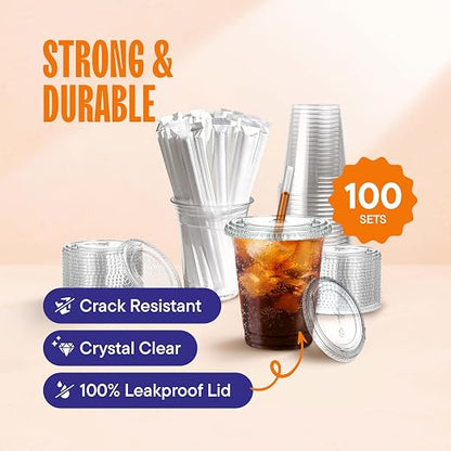 Stack Man Clear Plastic Cups - 16 oz - 100 Pack | Disposable Iced Coffee Cups - Image 2