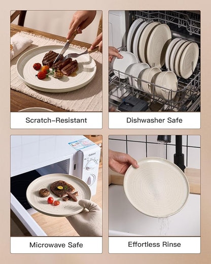 Stoneware Dinnerware Set for 8, Reactive Glaze Plates & Bowls, Shell Beige | - Image 5