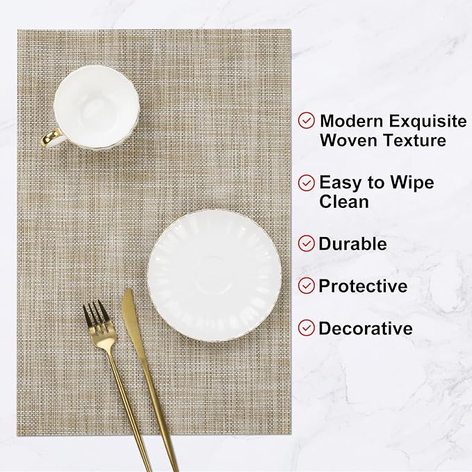 SHACOS Placemats Set of 4 Woven Vinyl Reversible Plastic Durable Place Mats - Image 4