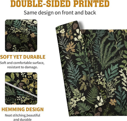 Black Sage Green Plant Placemats Set of 4 Vintage Botanic Fern Leaves Herb Floral Place Mats Rustic Farmhouse Linen Fabric Table Mats for Party Kitchen Dining Outdoor Indoor Decor