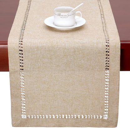 Grelucgo Large Handmade Hemstitch Beige Table Runner, Rectangular 14 by 120 Inch - Image 6