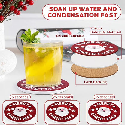 Christmas Coasters Set of 6, Absorbent Ceramic Xmas Holiday Drink Coasters | 4 - Image 3