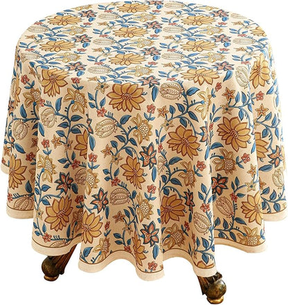 ISAENNE Designer Bohemian Floral Small Round Tablecloth,Linen Colorful Table Cloth,Wrinkle Resistant Decor Tablecloths for Dining Thanksgiving Kitchen Party Christmas,Diameter 55"-Estevan B