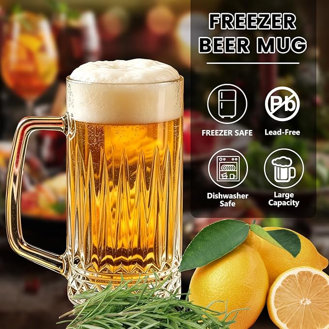 Beer Mugs For Freezer, 20 oz Large Heavy Glass Mugs - Image 3