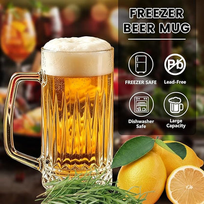 Beer Mugs For Freezer, 20 oz Large Heavy Glass Mugs - Image 3