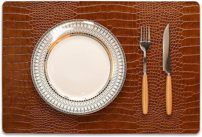 Set of 6 Faux Leather Placemats, PU Table Mats, Waterproof, Stain Resistant, Heat Resistant, Easy to Clean for Kitchen Dining Table,Conference Table